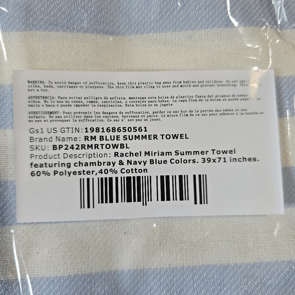 RACHEL MIRIAM Positano Turkish Style Towel Sea Blue Large‎ Luxurious Beach Pool - Picture 8 of 8